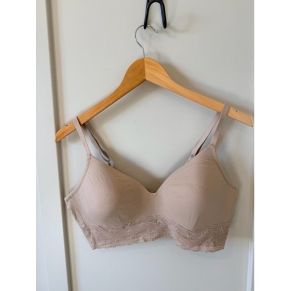 Natori Bliss Perfection Contour Underwire Bra Beige Nude Lace Trim 38C NWOT